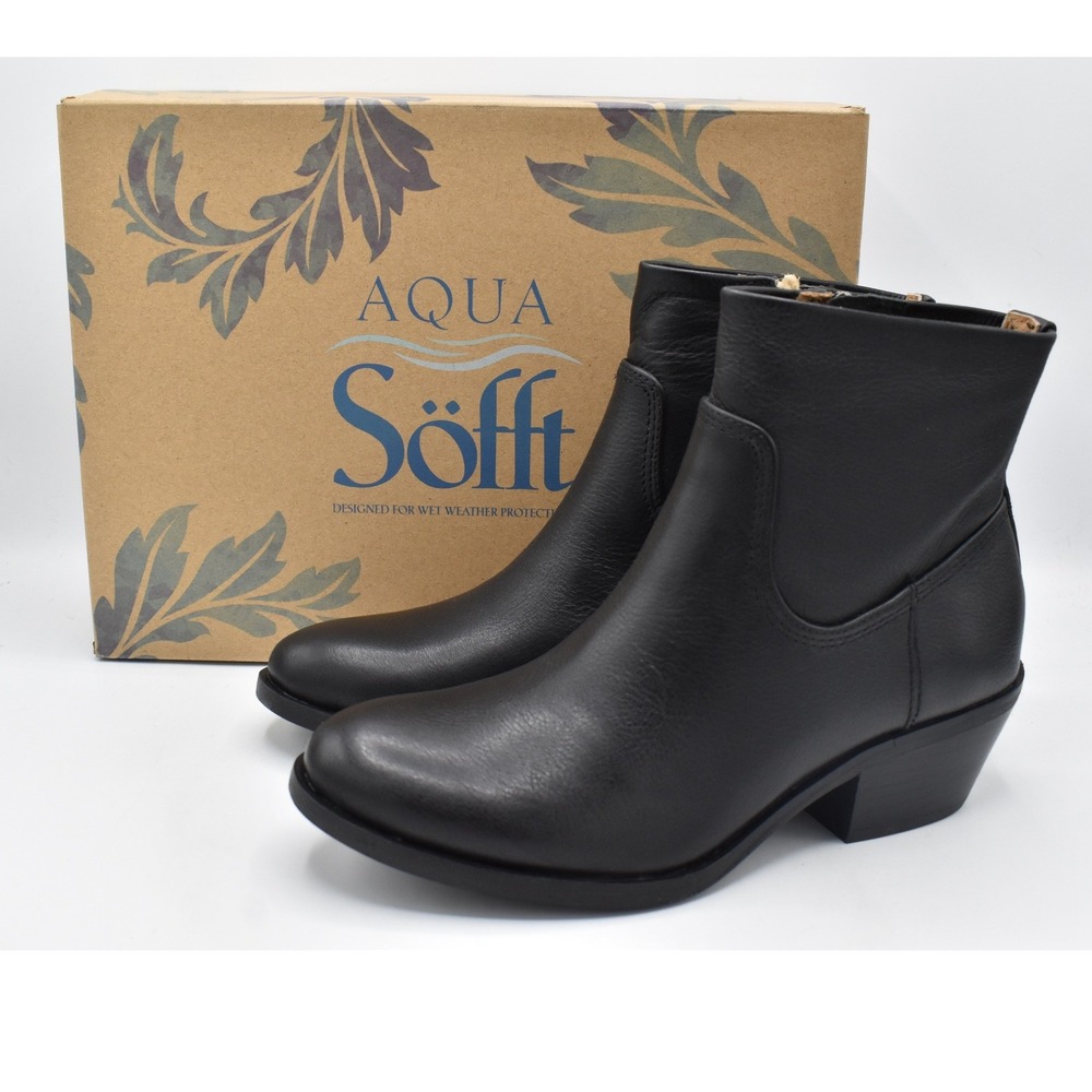 Sofft April Aqua Ankle Boots Women 7 Black NEW Waterproof Leather Block Heel